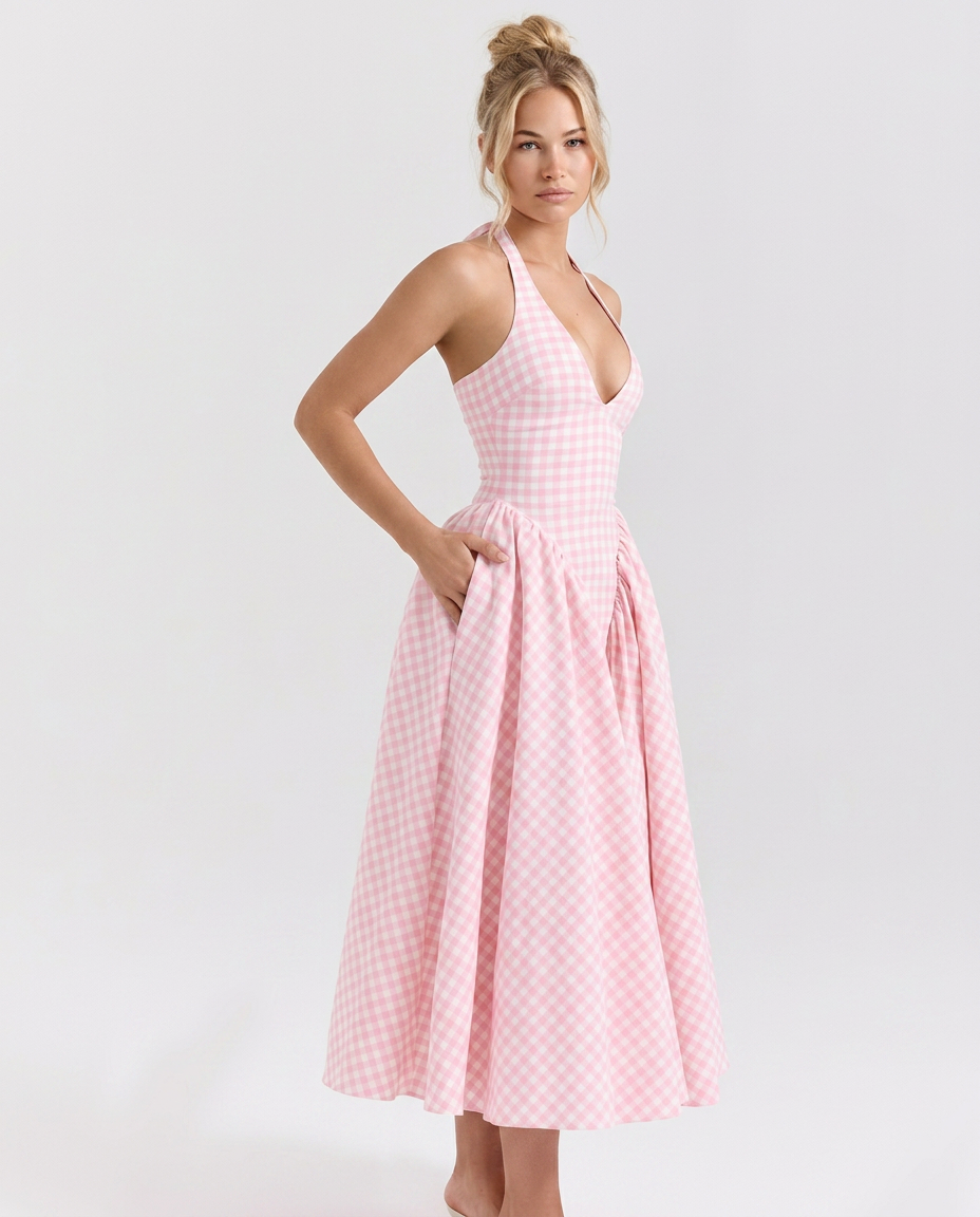 Mari | Halter Midi Sundress with Full Skirt