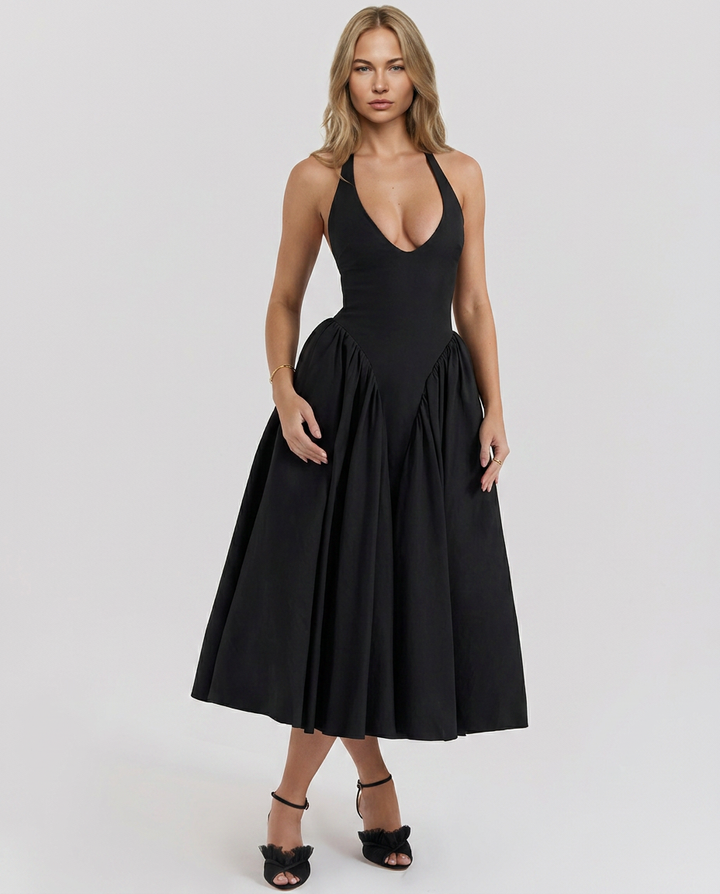 Mari | Halter Midi Sundress with Full Skirt
