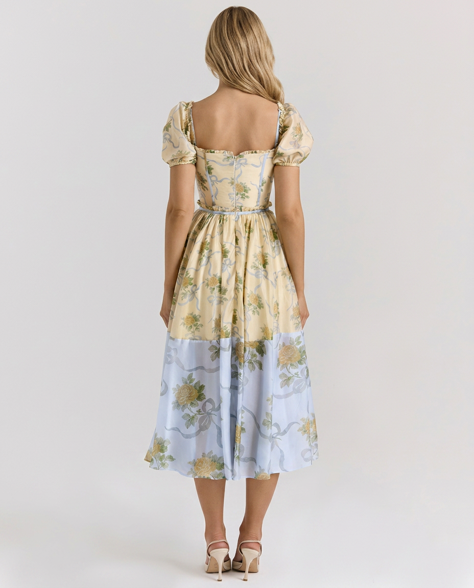 Elma | Floral Midi Dress with Puff Sleeves