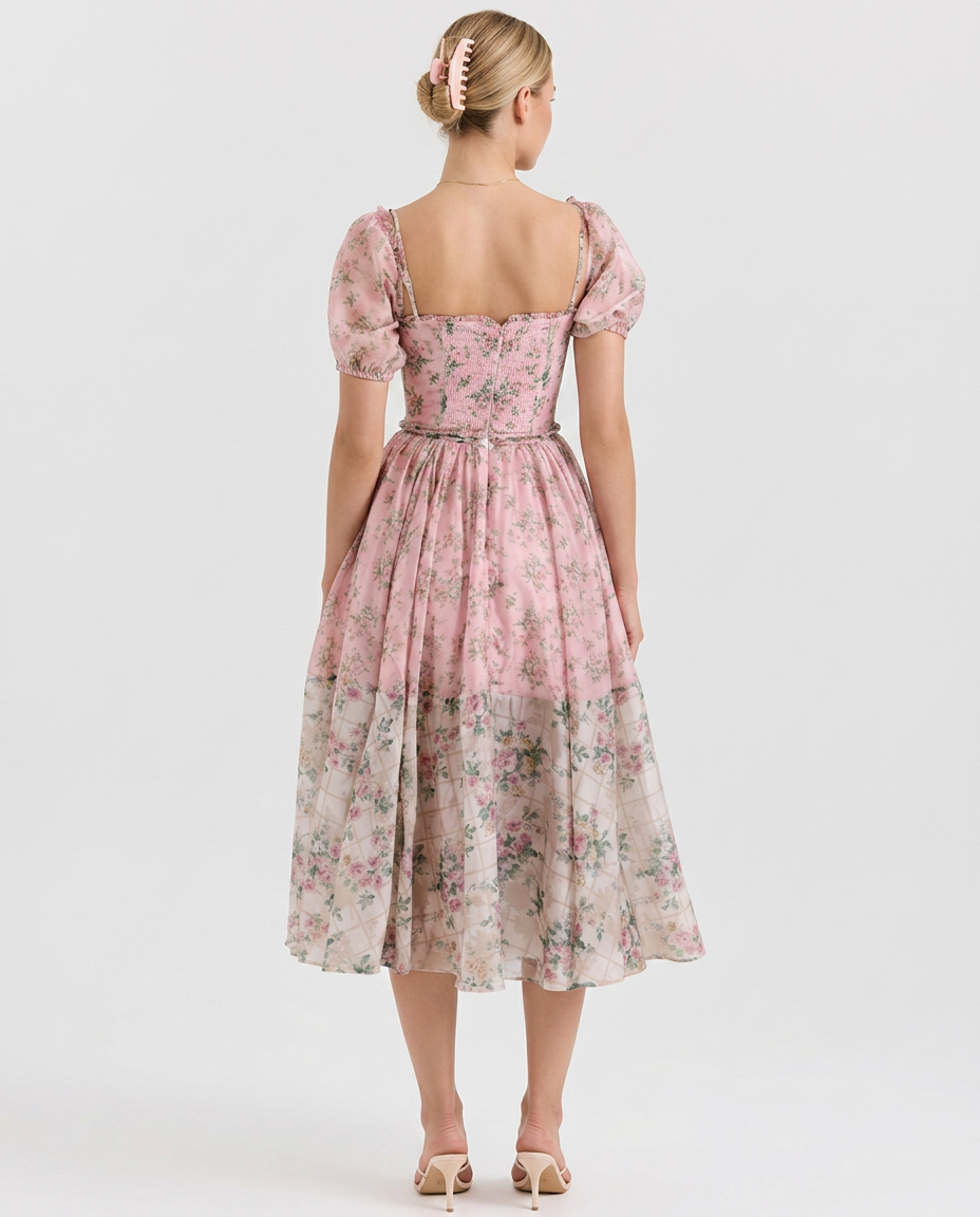 Elma | Floral Midi Dress with Puff Sleeves