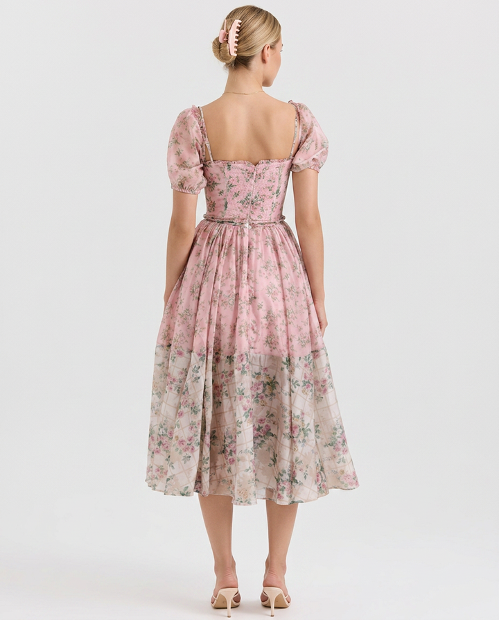 Elma | Floral Midi Dress with Puff Sleeves