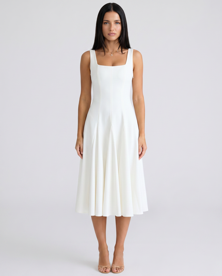 Calantha | Midi Dress with Square Neck and Cap Sleeves