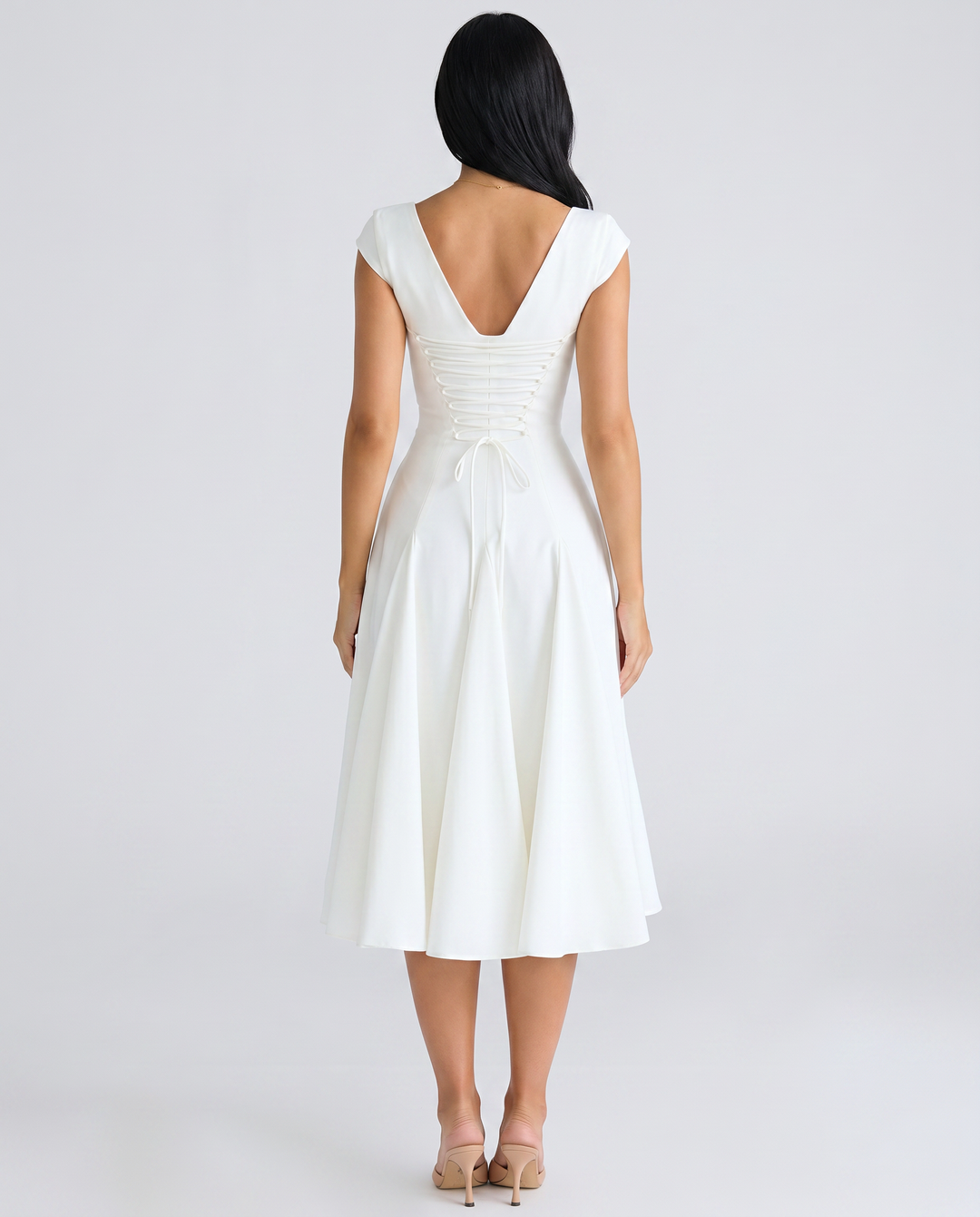 Calantha | Midi Dress with Square Neck and Cap Sleeves