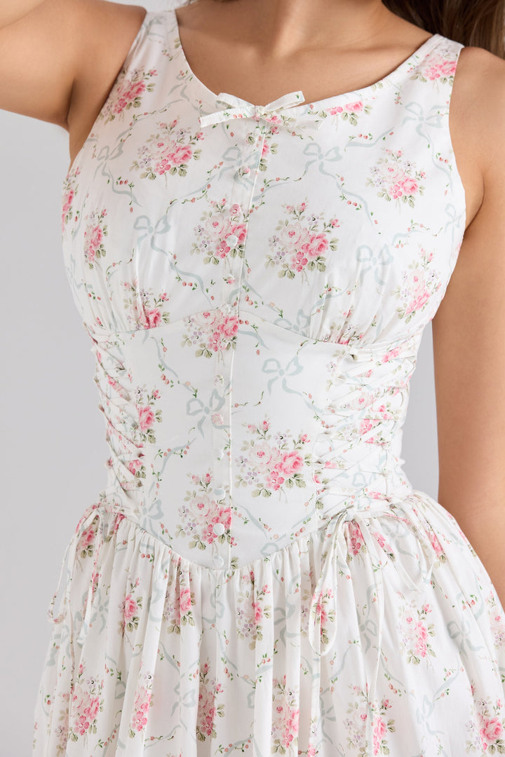 Rosalie | Lace-Up Midi Dress with Printed Skirt