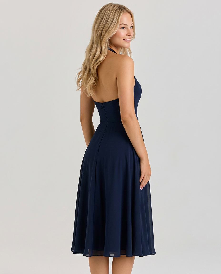 Glenda | Halter Midi Dress with Flared Skirt