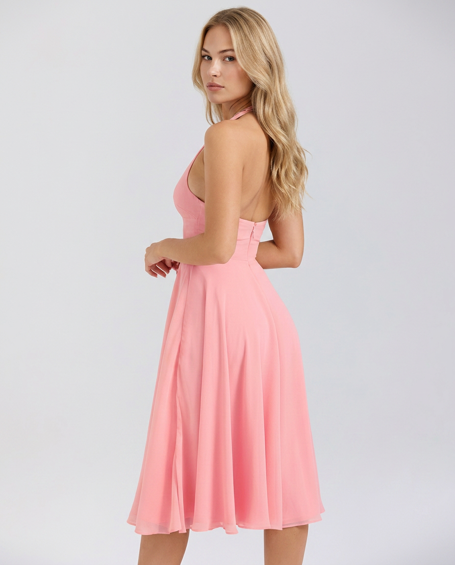 Glenda | Halter Midi Dress with Flared Skirt