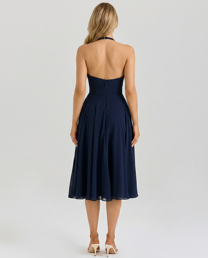 Glenda | Halter Midi Dress with Flared Skirt