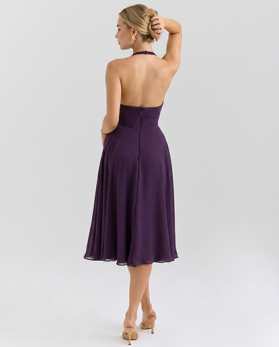 Glenda | Halter Midi Dress with Flared Skirt