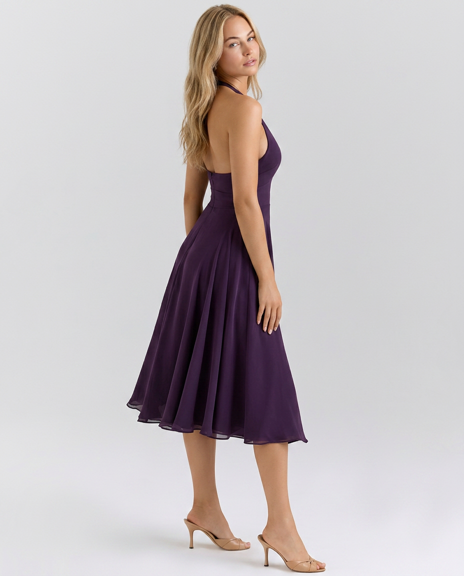 Glenda | Halter Midi Dress with Flared Skirt
