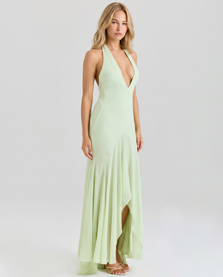Lorene | Draped Midi Dress with Halter Neck
