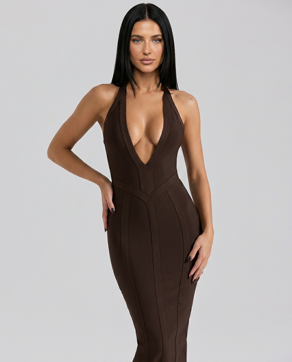 Diann | Bandage Midi Dress with Halter Neck