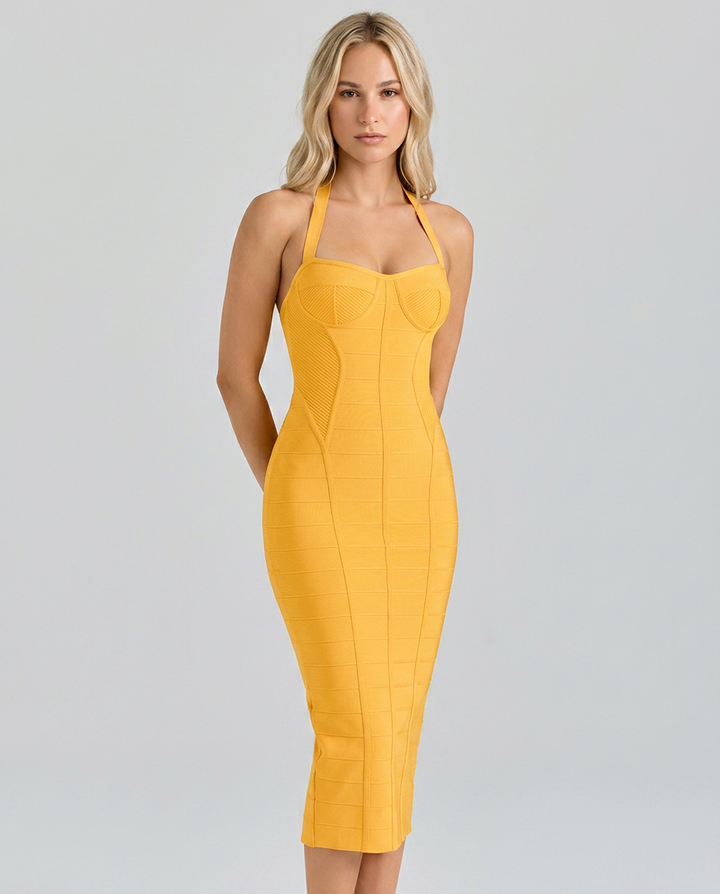 Lynda | Bandage Midi Dress with Halter Neck