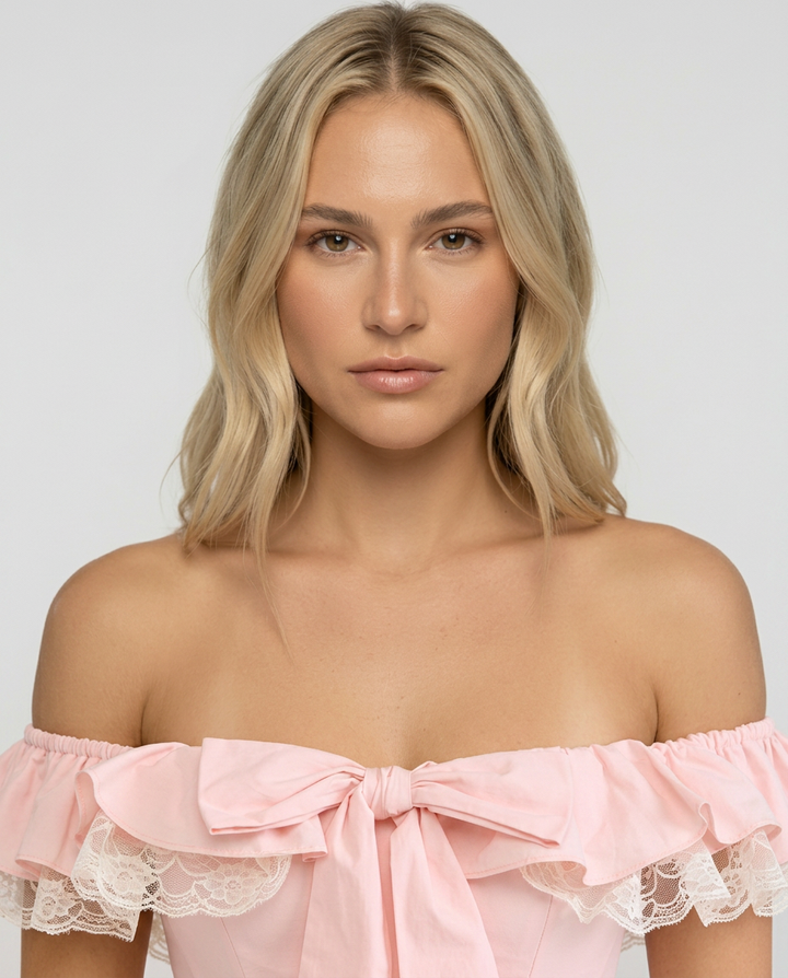 Jaclyn | Off Shoulder Corset Mini Dress with Lace Trim