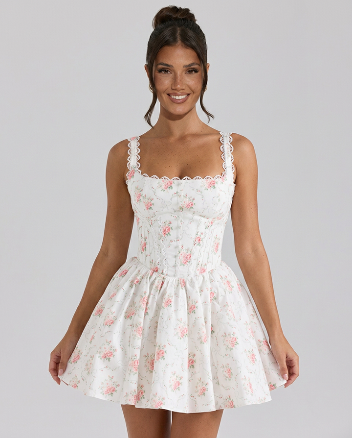 Meagan | Floral Print Mini Dress with Corset Bodice