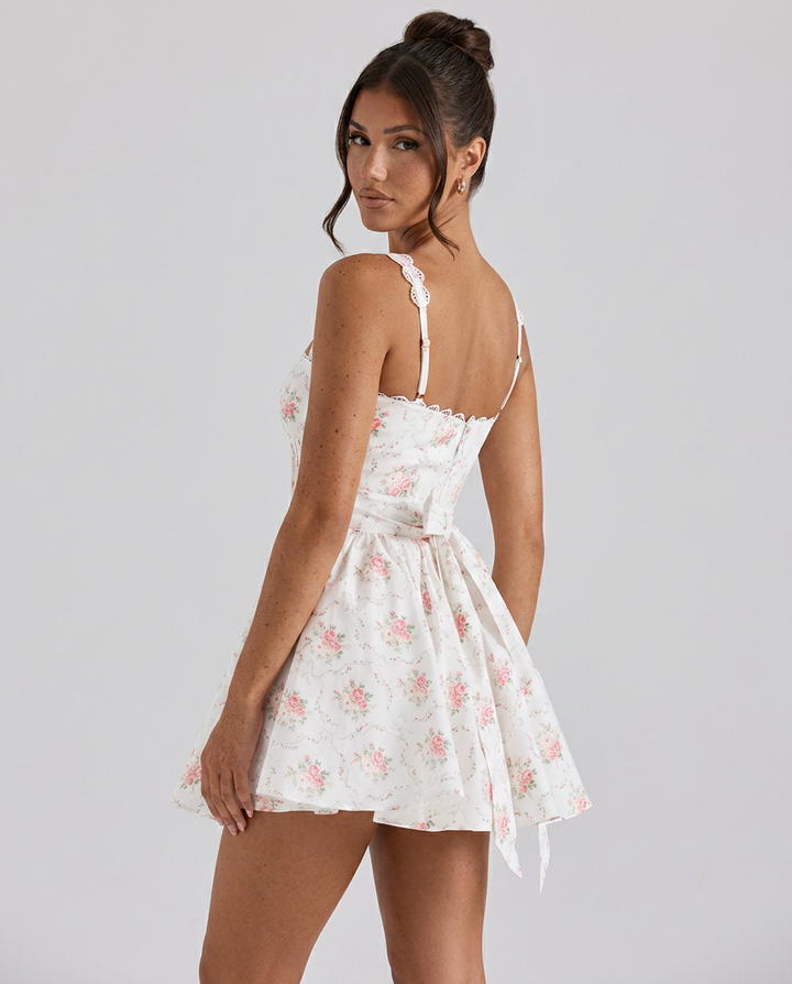Meagan | Floral Print Mini Dress with Corset Bodice