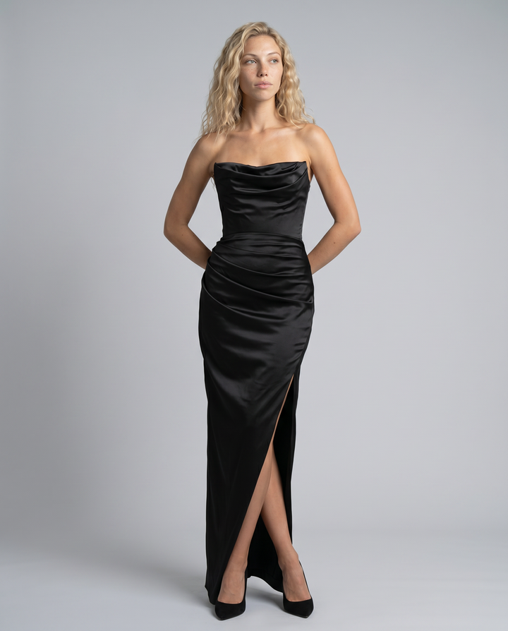 Robyn | Maxi Dress with Draped Bodice and Side Slit