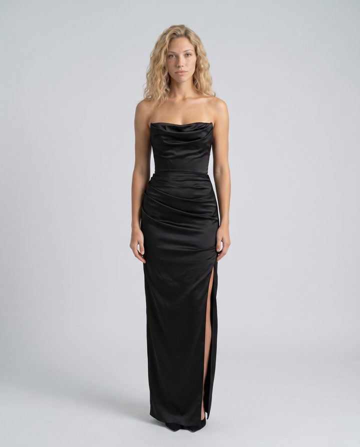 Robyn | Maxi Dress with Draped Bodice and Side Slit