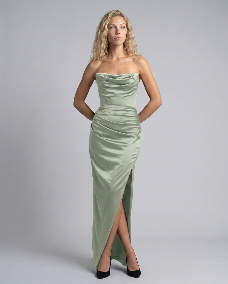 Robyn | Maxi Dress with Draped Bodice and Side Slit