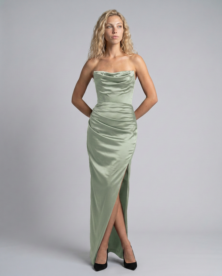 Robyn | Maxi Dress with Draped Bodice and Side Slit