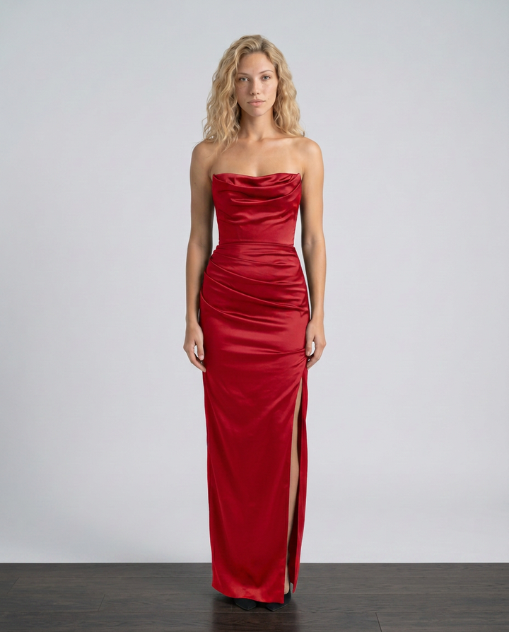 Robyn | Maxi Dress with Draped Bodice and Side Slit