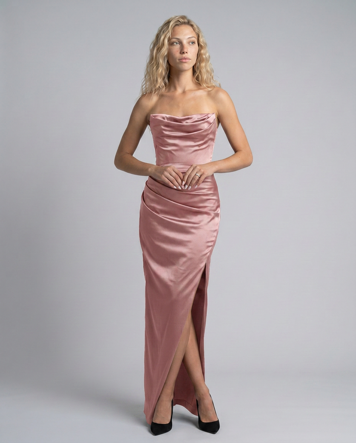 Robyn | Maxi Dress with Draped Bodice and Side Slit
