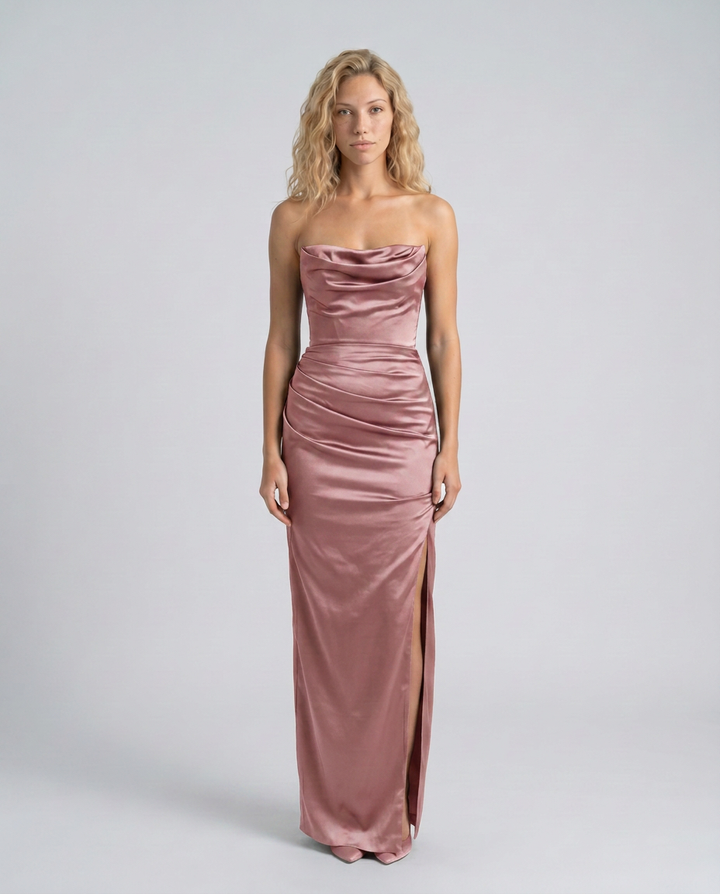 Robyn | Maxi Dress with Draped Bodice and Side Slit