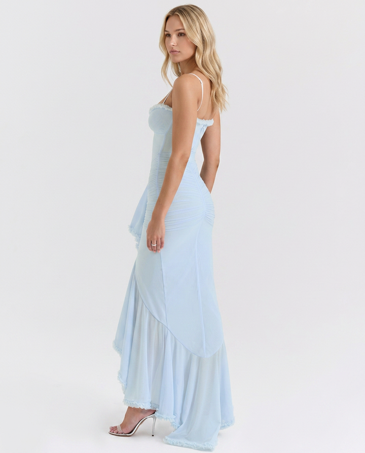 Carla | Maxi Mesh Dress with Ruffled Front Detail