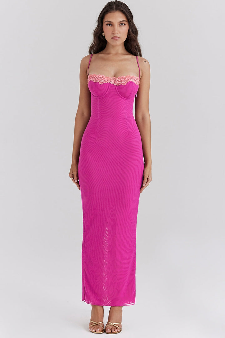 Iris | Maxi Dress with Lace Trim and Back Slit