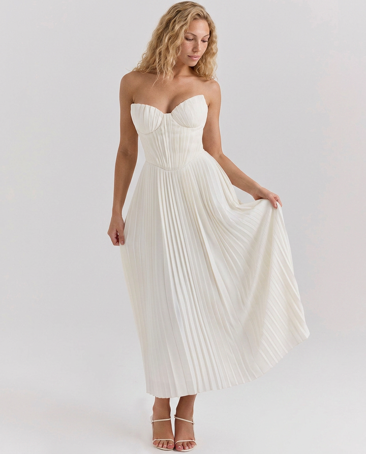 Cleo | Pleated Maxi Dress with Strapless Bodice
