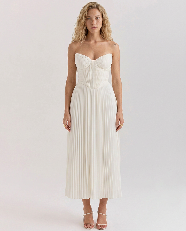 Cleo | Pleated Maxi Dress with Strapless Bodice