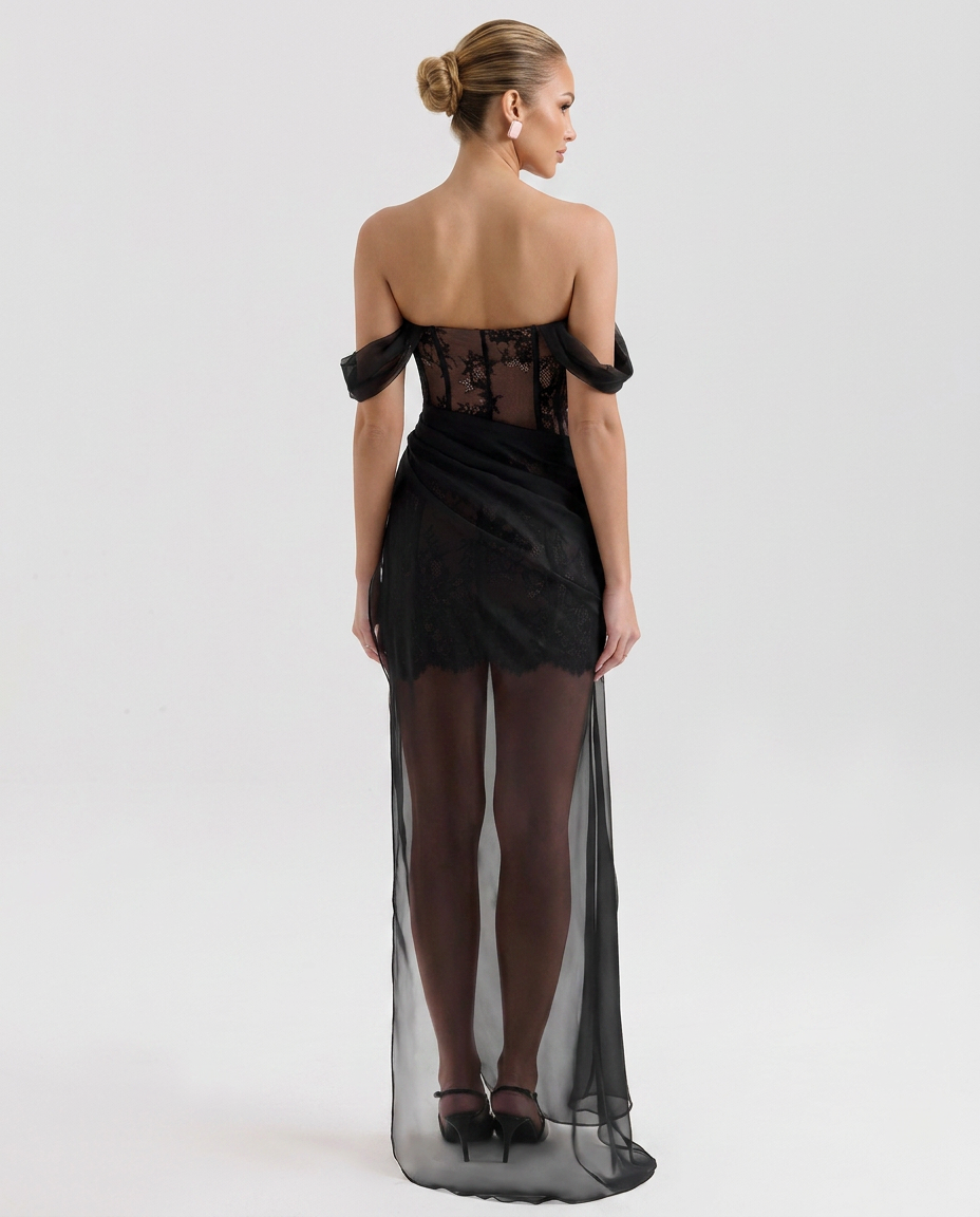 Misty | Lace Maxi Dress with Sheer Overlay