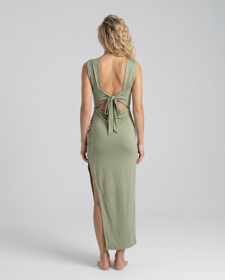 Ine | Boat Neck Maxi Dress with Side Split