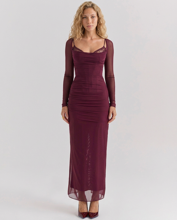 Selene | Sheer Mesh Maxi Dress with Lace Detail