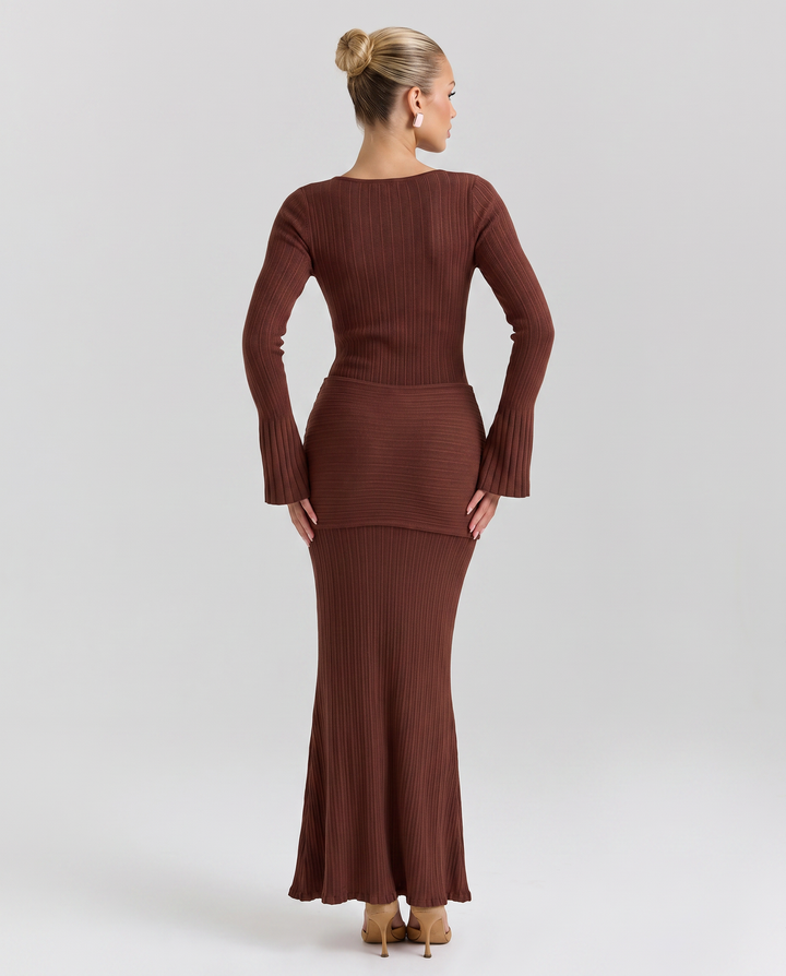 Joan | Long Sleeve Maxi Dress with Draped Twist at Waist