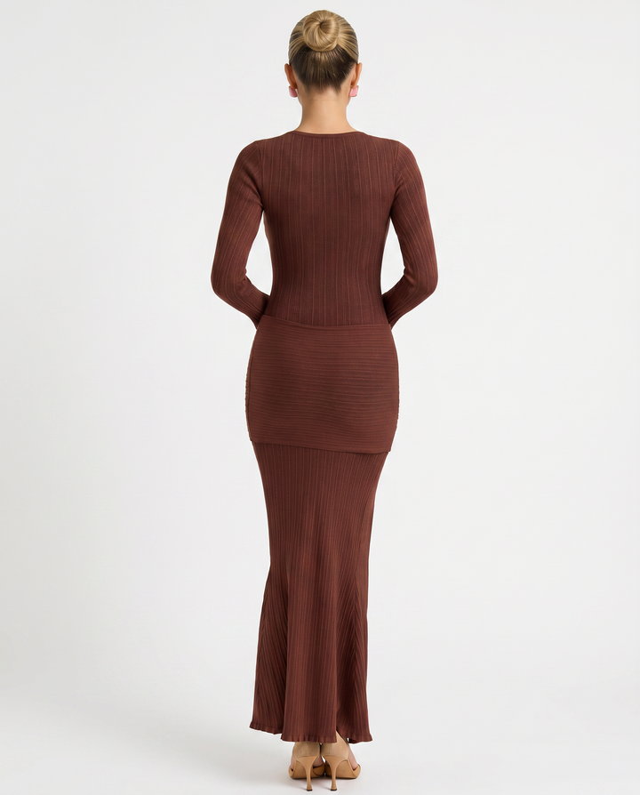 Joan | Long Sleeve Maxi Dress with Draped Twist at Waist