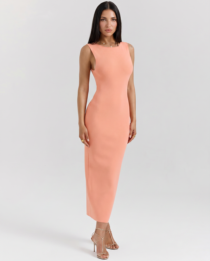 Nalini | Sleeveless Knit Maxi Dress with Back Split