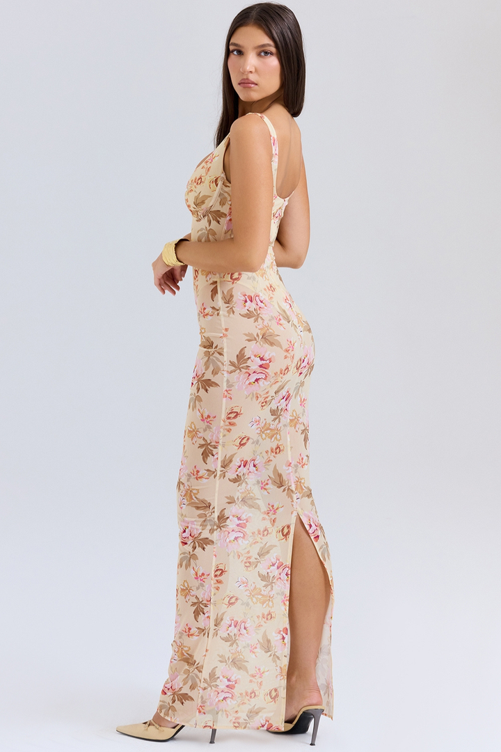 Safaria | Floral Maxi Dress with Underwire and Back Split