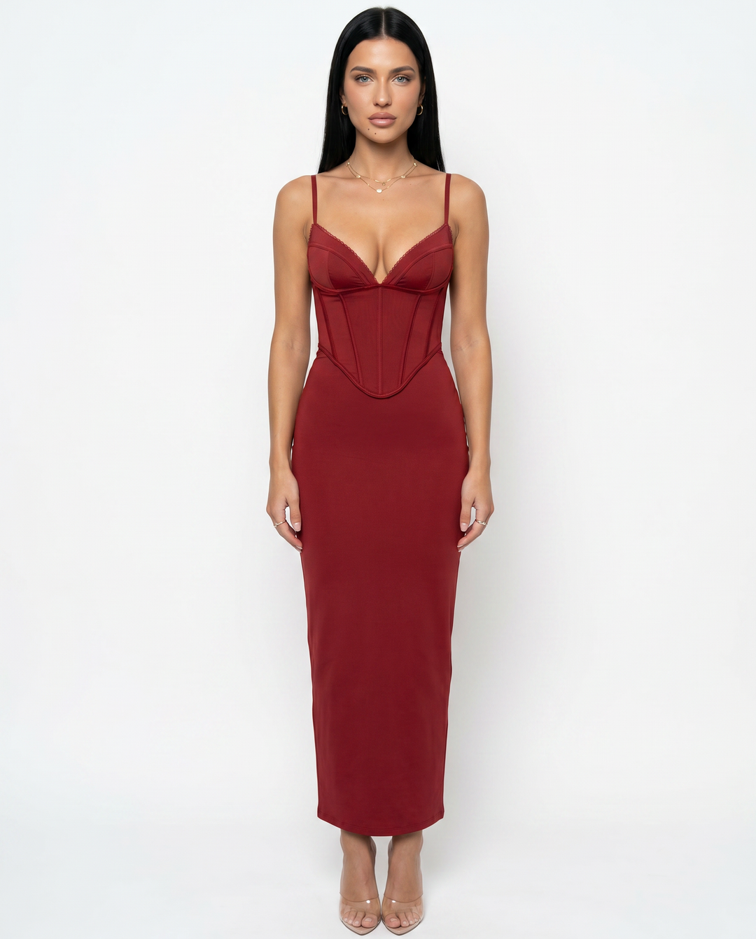 Romola | Mesh Maxi Dress with Corset Bodice and Lace-Up Back
