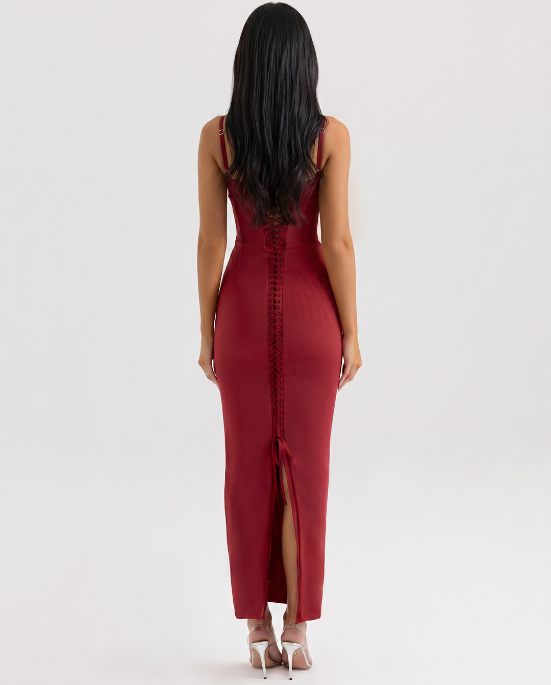Romola | Mesh Maxi Dress with Corset Bodice and Lace-Up Back
