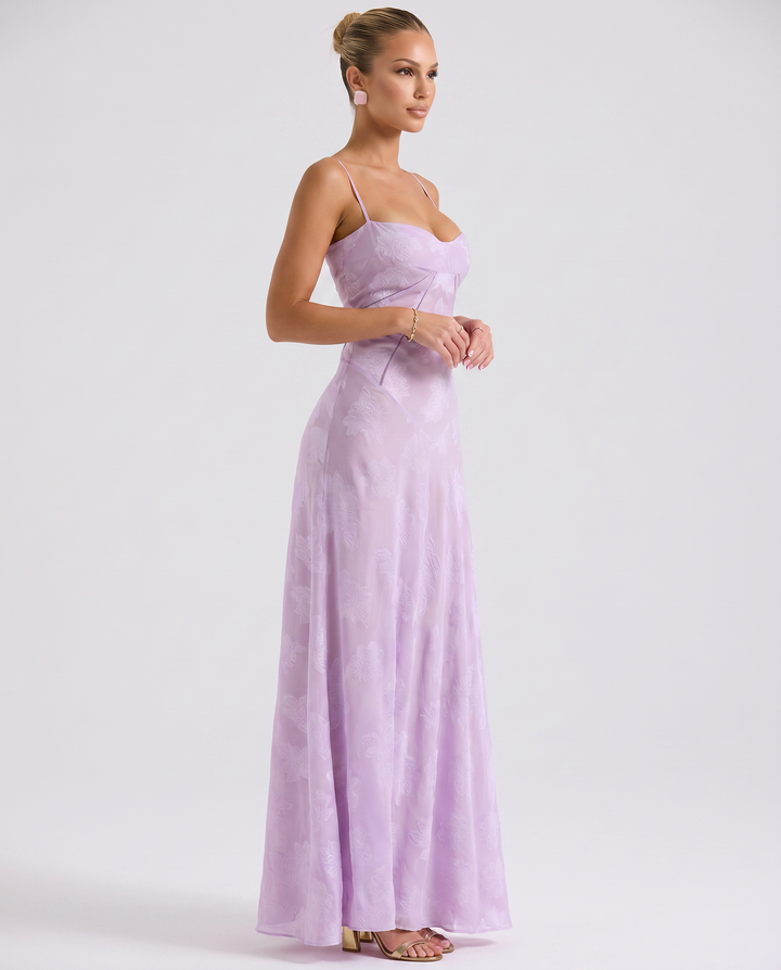 Cassidy | Maxi Dress with Lace-Up Back and Floral Detail