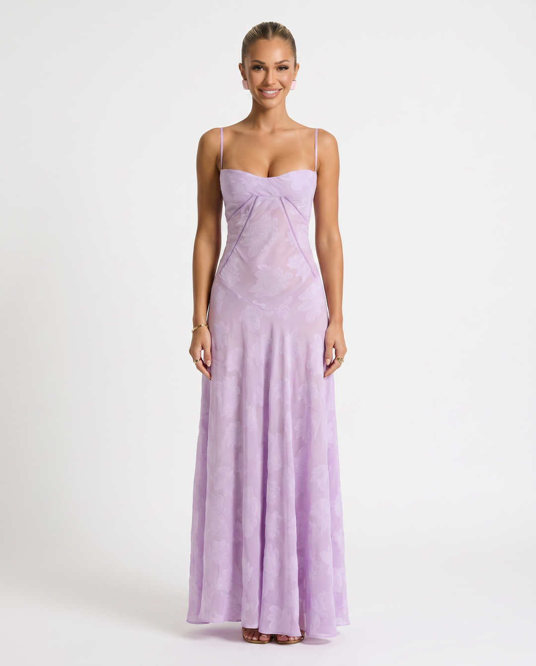 Cassidy | Maxi Dress with Lace-Up Back and Floral Detail