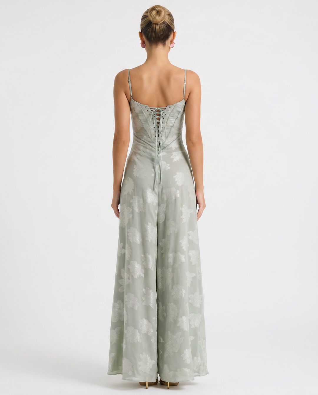 Cassidy | Maxi Dress with Lace-Up Back and Floral Detail