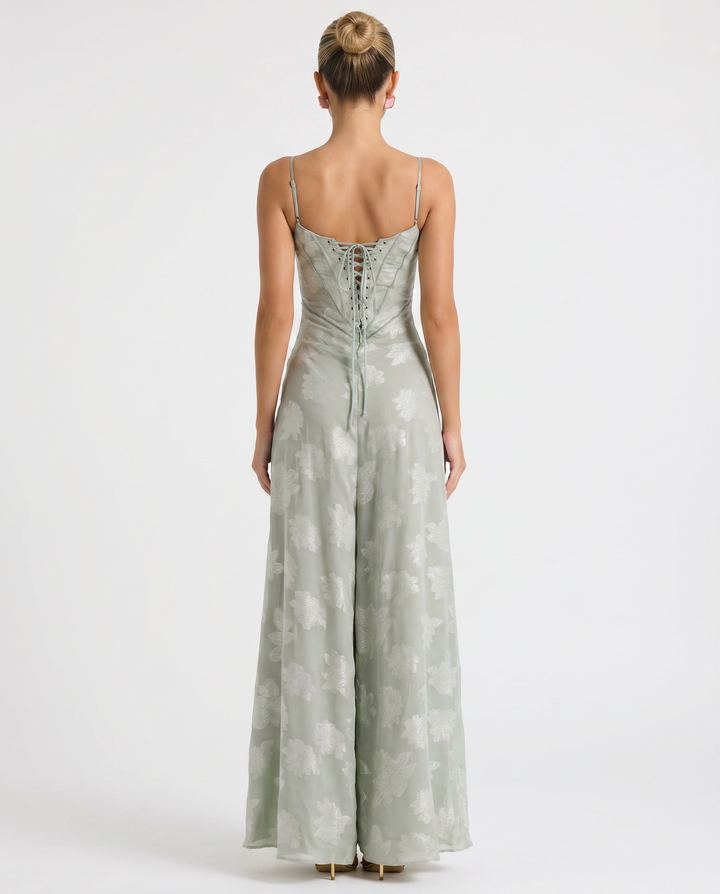 Cassidy | Maxi Dress with Lace-Up Back and Floral Detail