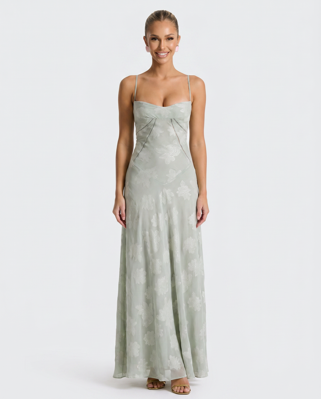 Cassidy | Maxi Dress with Lace-Up Back and Floral Detail