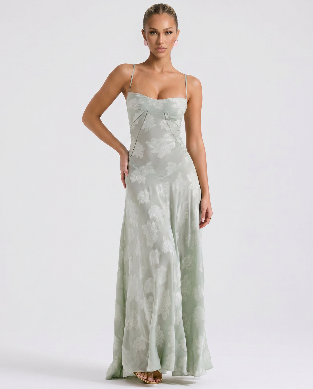 Cassidy | Maxi Dress with Lace-Up Back and Floral Detail