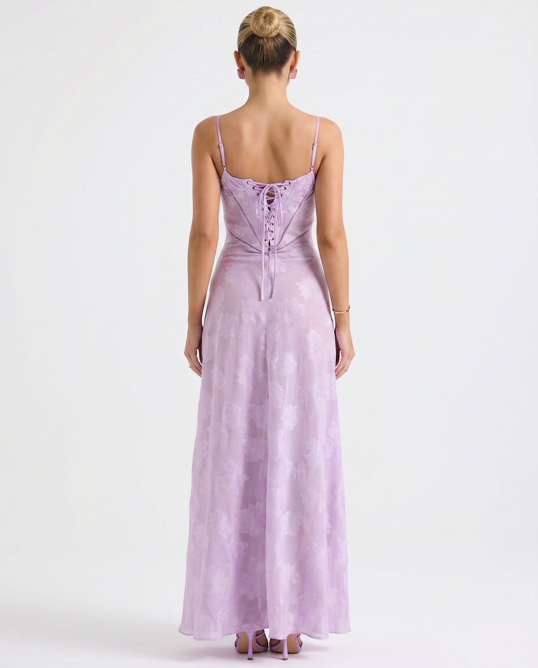 Cassidy | Maxi Dress with Lace-Up Back and Floral Detail
