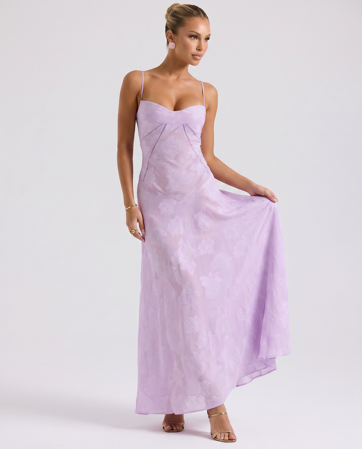 Cassidy | Maxi Dress with Lace-Up Back and Floral Detail