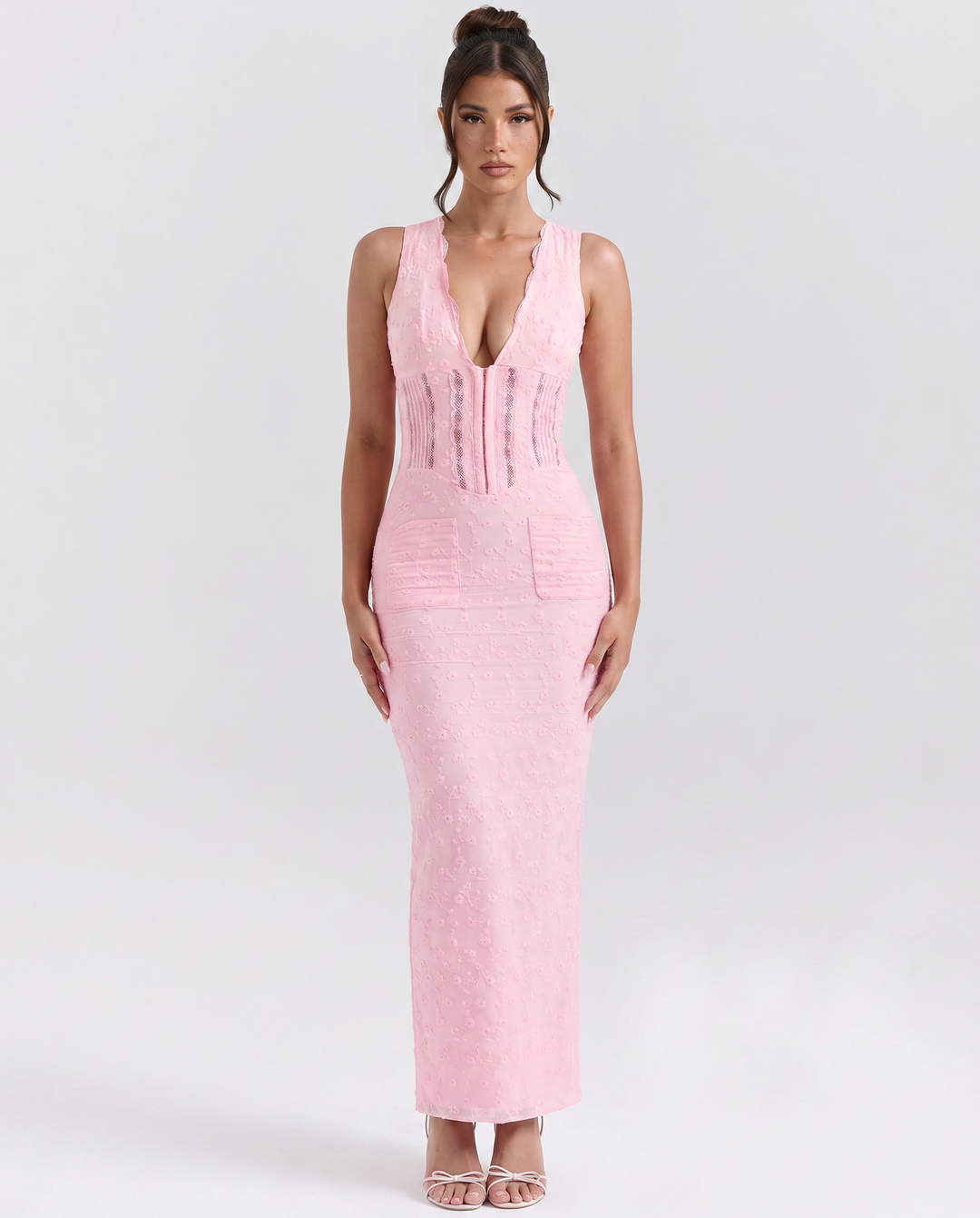 Jocelyn | Maxi Dress with Plunge Neck and Lace Panels