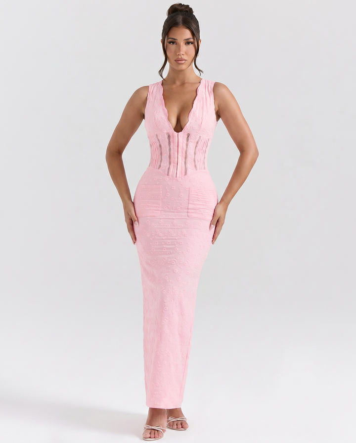 Jocelyn | Maxi Dress with Plunge Neck and Lace Panels