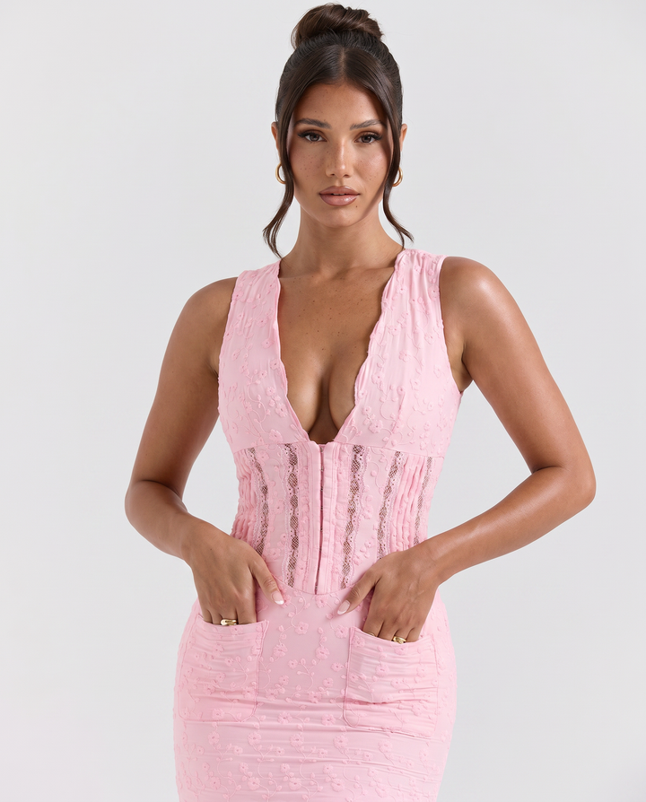 Jocelyn | Maxi Dress with Plunge Neck and Lace Panels
